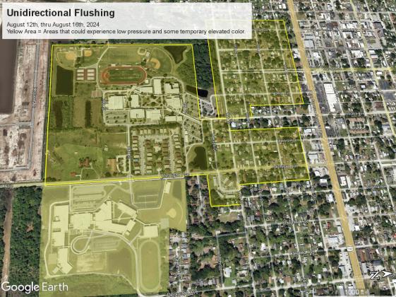 Areas around the schools on Michigan Avenue in St. Cloud will be part of this week's Toho Water Authority line flushing operations.  MAP/TOHO WATER