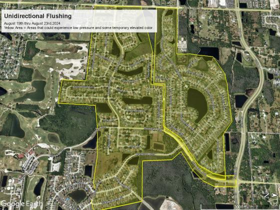 This week's Toho Water Authority line flushing operations will be in an area roughly bordered by Nolte Road, Royal St. Cloud Golf Links, Canoe Creek Road and Michigan Avenue. MAP/TOHO WATER