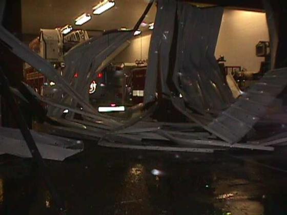 The bay doors to Kissimmee Fire Station 13 were badly mangled by Hurricane Charley's winds the night of Aug. 13. PHOTO/CITY OF KISSIMMEE