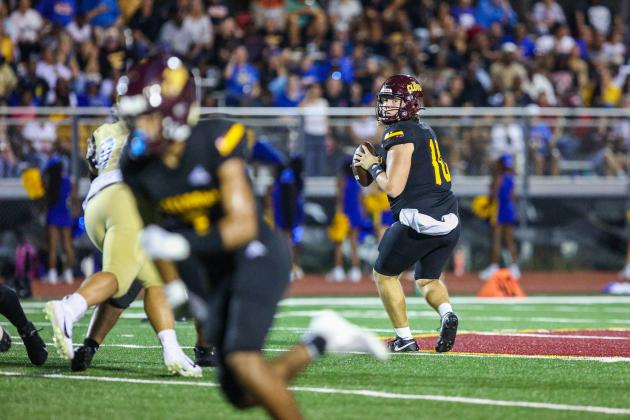 St. Cloud quarterback Logan King looks downfield for a receiver. PHOTO/TAYLOR MCFEE