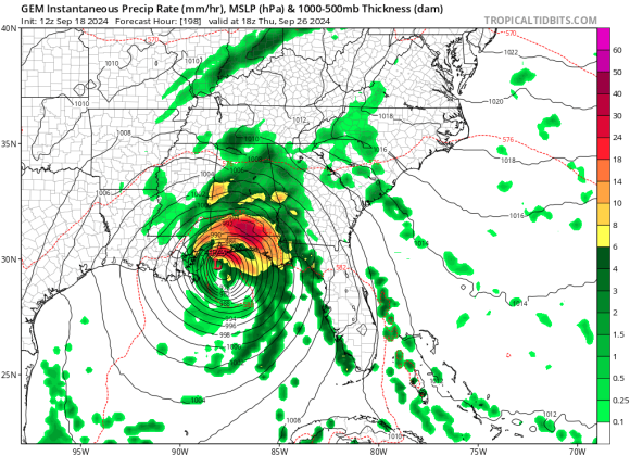 The Canadian model forecasts a stronger Category 2 storm landfalling near Pensacola or Mobile late on Sept. 26. TROPICAL TIDBITS