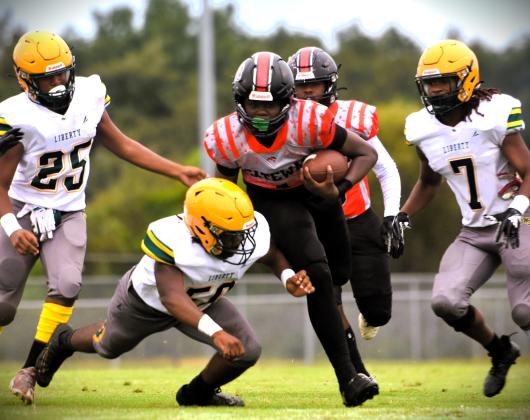 Gateway's Nydrell Thigpen helped the Panthers "ground and pound" Liberty in Wednesday's 24-0 victory. PHOTO/KATIE WILLIAMS