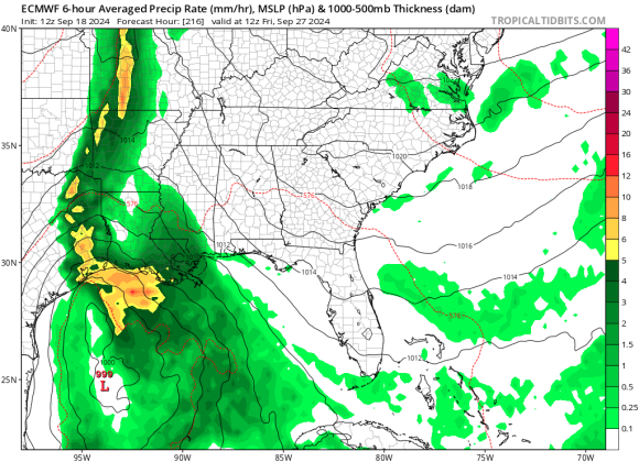 The European model brings what forms as a tropical storm toward east Texas on Sept. 28. TROPICAL TIDBITS