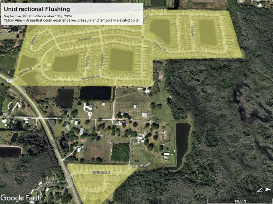 Two areas off Nova Road will see Toho Water line flushing operations this week. MAP/TOHO WATER AUTHORITY
