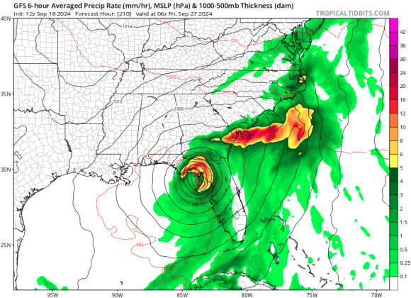 The GFS model indicating a Category 1 hurricane impacting the Florida Panhandle on Sept. 27. TROPICAL TIDBITS
