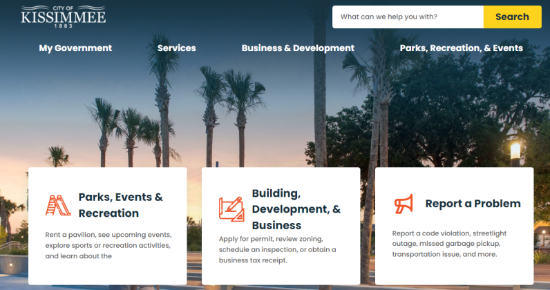 The City of Kissimmee's newly-redesigned website highlights most-used features prominently. KISSIMMEE.GOV