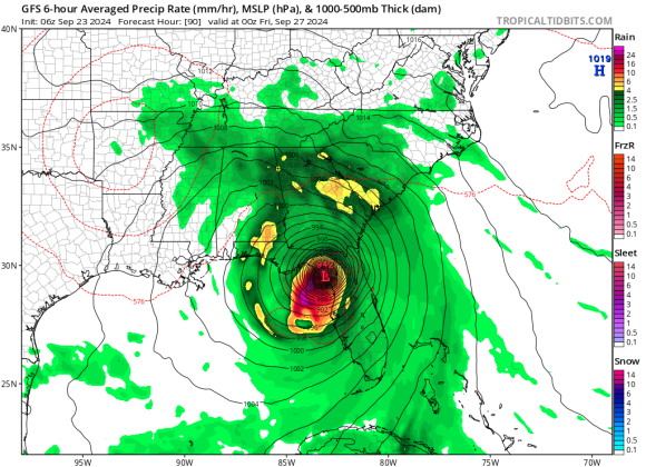 The GFS storm model for Monday morning shows the potential of a major hurricane impacting the Big Bend area late on Thursday. GRAPHIC/TROPICAL TIDBITS