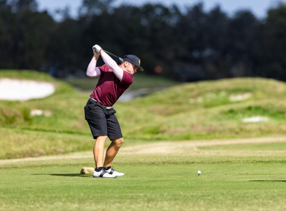 St. Cloud's Espn Pool sends a drive down the fairway Tuesday at the OBC boys golf championship. PHOTO/TAYLOR MCFEE
