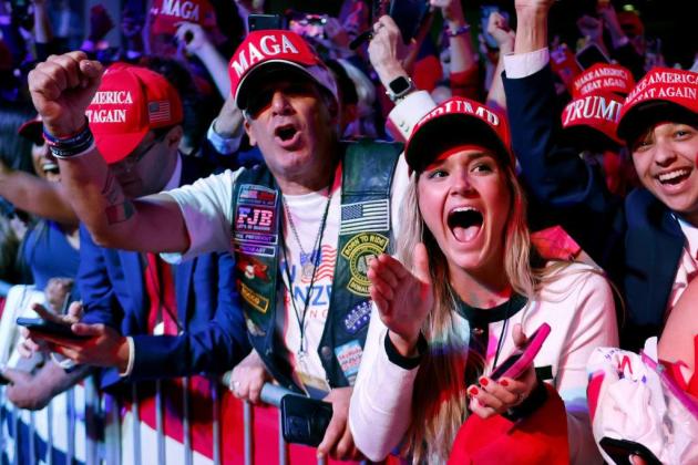 Supporters react at a West Palm Beach election-night event with former President Donald Trump. (Photo by Chip Somodevilla/Getty Images)