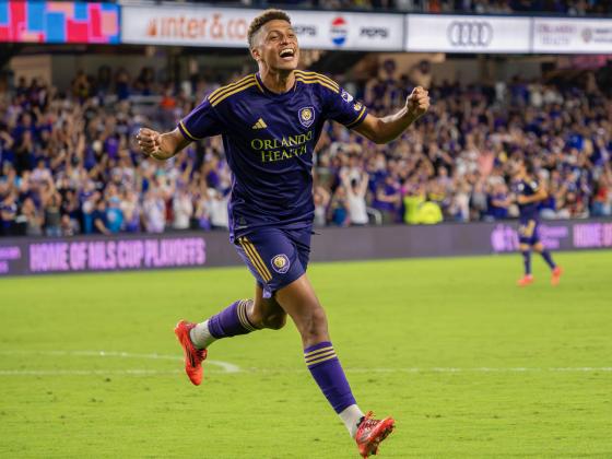 Rafael Santos celebrates kicking the winning penalty kick and sending Orlando City to the next round against Atlanta United. PHOTO/MARIO CASAMALHUAPA