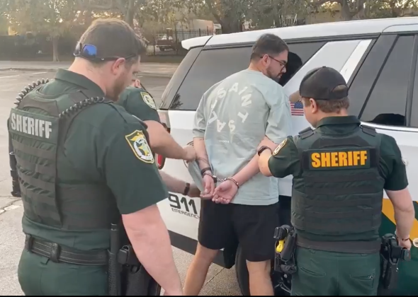 Video shows Osceola County deputies taking Marco Zuluaga, 28, into custody after they say he cruelly looked to throw his pet dog from three stories up, then slammed it onto the ground. OSCEOLA CO. SHERIFF'S OFFICE