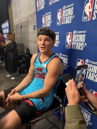 Osceola Magic point guard Mac McClung following Friday's NBA Future Stars game at during NBA All-Star Weekend in San Francisco. PHOTO/BOB PINCUS