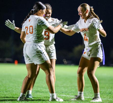 After another score, it was time for the Harmony Longhorns to celebrate Thursday after winning another OBC flag football title. PHOTO/TAYLOR MCFEE