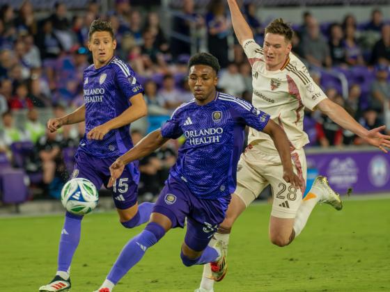 Alex Freeman protects the ball as Rodrigo Schlegel looks on. Alex scored his second goal of the season. PHOTO/MARIO CASAMALHUAPA