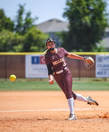 St. Cloud's Addison Felblinger did it all in the OBC title game -- throwing a three-hitter, striking out eight and driving in the game's only run. PHOTO/TAYLOR MCFEE
