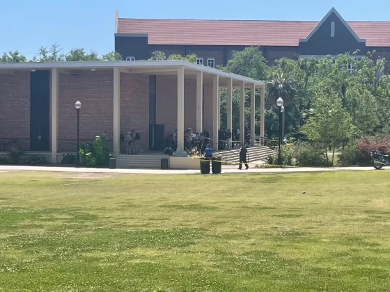 Police combed the scene of a shooting at Florida State University that killed two people and injured six others. NEWS SERVICE OF FLORIDA/TOM URBAN