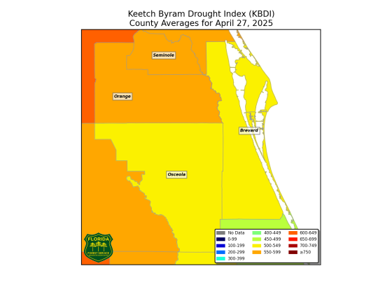 Osceola County's Keetch-Byram Drought Index figure reached 504, putting a county-wide burn ban into effect. (Graphic/Osceola County, KBMI)
