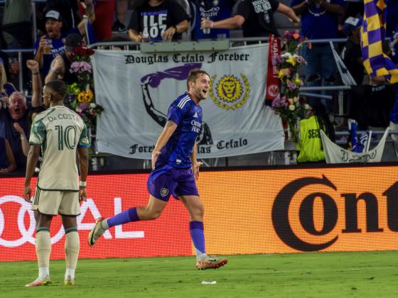 Duncan McGuire celebrates his second goal of the season. (Photo Mario Casamalhuapa)