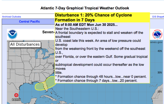 The National Hurricane Center has noted the potential of some tropical development in the northeast Gulf of Meximerica toward the end of the upcoming week. (Graphic/NHC)