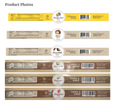 The product is packaged in 8-ounce plastic cup containers with the brand name Sabores A Tu Mesa in flavors of Choco Mousse, Passion Fruit Mousse, 4 Milk Mousse, 3 Milk Mousse and 3 Milk Strawberry. (Photo/FDA)