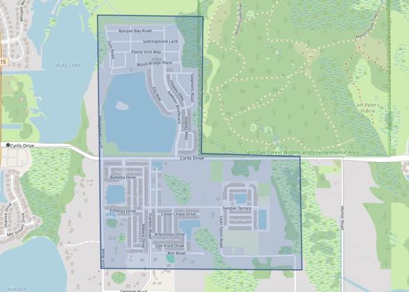 A Toho Water boil water alert is in effect for areas near Sunbridge in blue. (Map/Toho Water Authority)