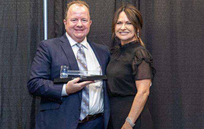 Outgoing and incoming St. Cloud Chamber of Commerce chairs Joe Reilly and Lisa Bertossa. Photo by Taylor McFee