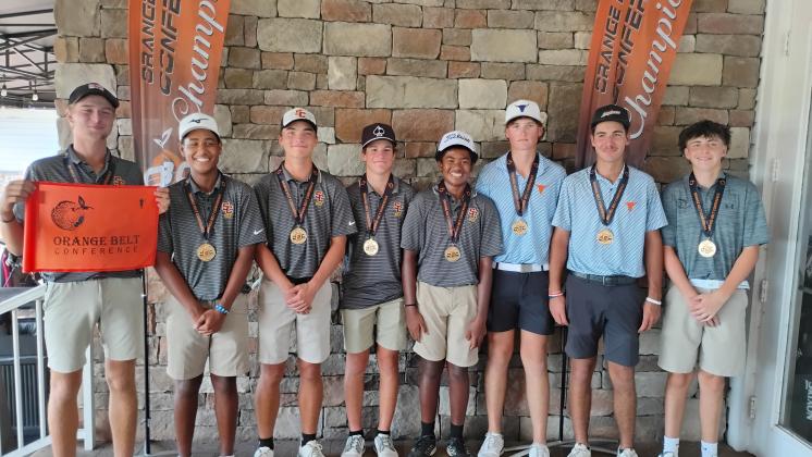 All OBC Boys Golf Team, left to right: Ethan Parish, Ayden Febres (SC), Nick Lehti (SC) , Dominick Velazquez (SC) , Arnold Pouncy IV (SC) , Connor Holt (H) , Mason Collier (H) , Braden Plaisted (C). (Photo/J. Daniel Pearson)