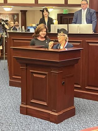 Pat Rudd was honored in Tallahassee for her service to the community of St. Cloud, and to the country for her service in the U.S. Navy, in 2022. (Photo/Rep. Paula Stark)