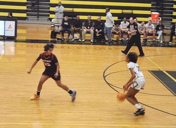 Now let the freshman do it! Gateway's YaYa D'Amore guards fellow ninth grader Kylee Trent in the Panthers' showdown with Bishop Moore Monday. (Photo/Ken Jackson)