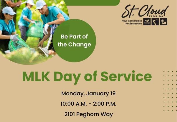 The City of St. Cloud and Hopkins Heroes is hosting a Martin Luther King Jr. Day of Service on Monday, Jan. 19 from 10 a.m. to 2 p.m. at Peghorn Nature Park. Volunteers will help with the beautification of one of St. Cloud’s city parks. (Graphic/City of St. Cloud)
