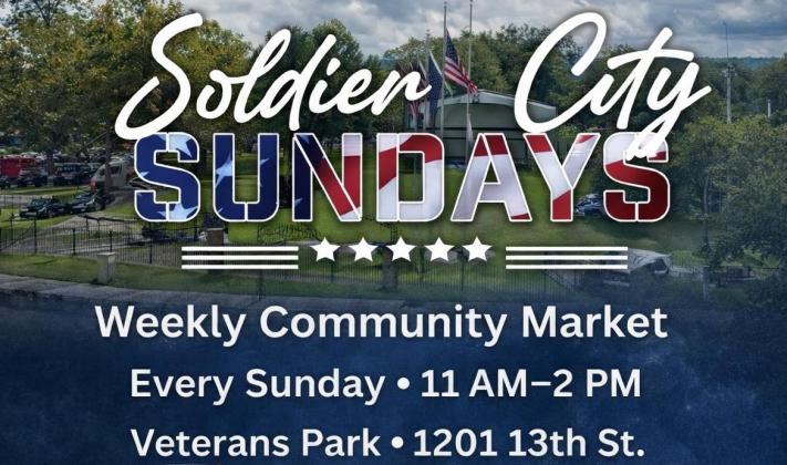 Soldier City Sundays is a weekly community market every Sunday featuring local vendors, crafters and food trucks, family friendly activities and games, live music and Veterans resources and organizations on-site.