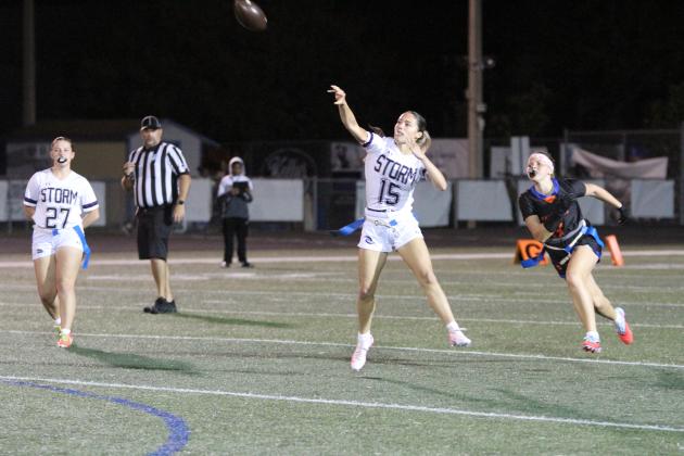 Celebration junior quarterback Isabel Meadows, shown in last week's win over West Orange, has helped lead the Storm to a 6-0 start heading into next week's OBC flag football tournament. (Photo/Michelle Kostuch)