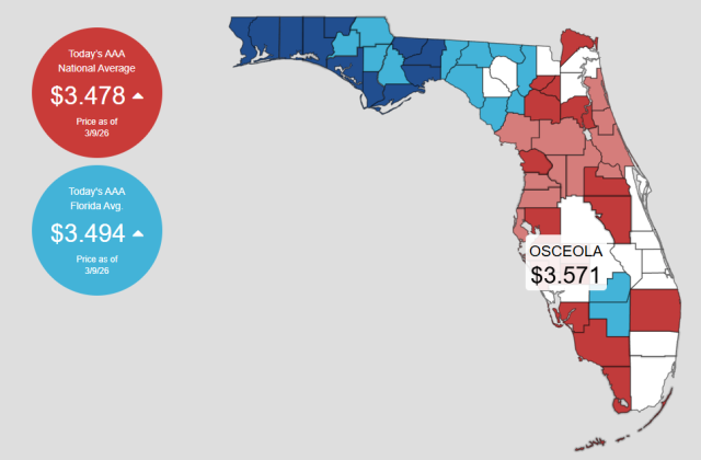 Gas prices locally are up 70 cents over the course of the week. (Graphic/AAA Gas Prices)
