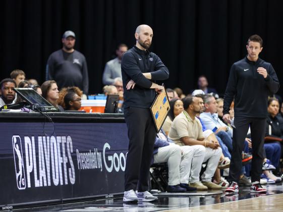Osceola Magic Coach Dylan Murphy could only look on as the Greensboro Swarm ended his team's season Sunday in the NBA G League Eastern Conference finals. (Photo/Taylor McFee)