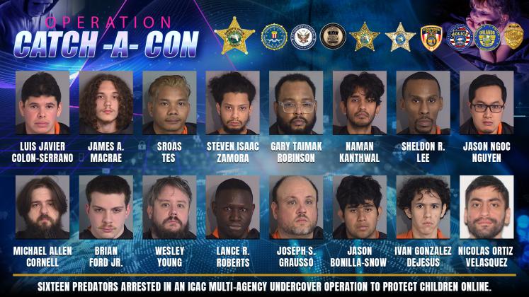 16 men were arrested as part of "Operation Catch-A-Con", which nabbed those who arranged to meet who they thought were minors for sex. (Graphic/Osceola County Sheriff's Office)