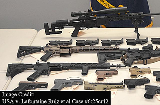 These handguns, rifles and AR-style receivers were recovered from the residence and storage facility of Jincheng Shi of St. Cloud. (Photo/Department of Justice)