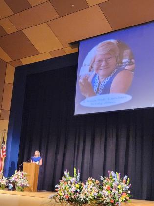 Longtime Osceola High Schol dean, coach and influence Charlene Lackey was remembered by hundreds of family and friends Wednesday night at the school. Lackey passed away April 10 at age 70. (Photo/Ken Jackson)