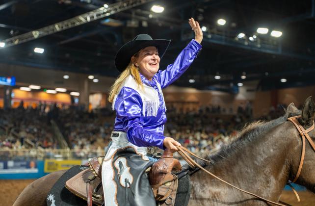 The event is Rodeo Big Boss Kaye Whaley's "final act" as rodeo chair before passing the torch — hat? saddle? — on to Henry Thacker. 