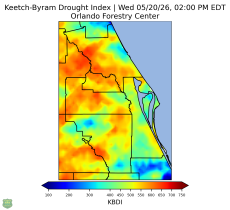 While Osceola County's overall KBDI value Wednesday was at 491, under the 500 threshold, about 42% of the county is between 501-600 and 9% is over 600, according to the Florida Fire Service.  (Graphic/Florida Fire Service)