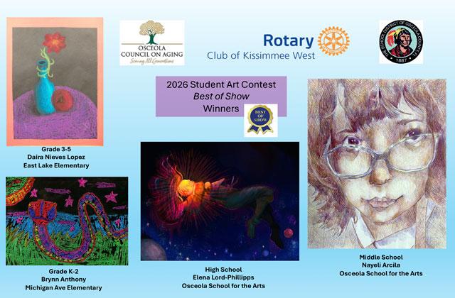 Votes for the winners raised funds for Council on Aging’s Meals on Wheels The Rotary Club of Kissimmee West just completed the Virtual Art Contest, and has named its winners.