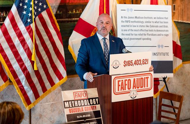Florida Chief Financial Officer Blaise Ingoglia appeared in St. Cloud last week, touting his office’s FAFO method of calculating that Osceola County had grown at a rate he called “excessive, wasteful spending.” (Photo/Office of the Chief Financial Officer)