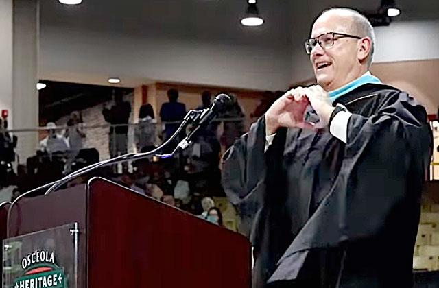 At Gateway High’s graduation ceremony May 21, Principal James Long shared with the Panther community how he felt. Long is retiring at the end of the month. (Photo/Osceola County School District)