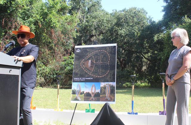 Arist Jefrë and County Commissioner Cheryl Grieb helped unveil the new plan at a new place for a Pulse Nightclub tribute site on June 17 along Macy Island Road. (Photo/Ken Jackson)