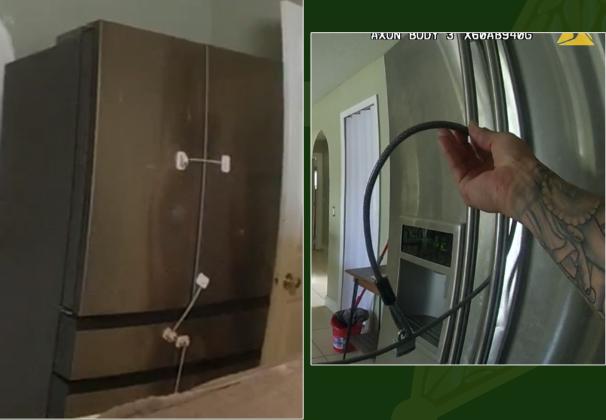 An Osceola County Sheriff's deputy who helped serve a search warrant on an illegal assisted living facility noted locks on refrigerators, as shown, cabinets and doors. (Photo/Osceola County Sheriff's Office)