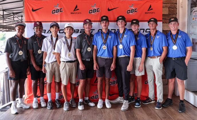 The All-OBC boys team: Arnold Pouncy, Ayden Febres and Nick Lehto; Harmony's Connor Holt, Mason Collier, Carter Wright, Randy Chapman and Wesley Durrance and Benjamin and Austin Srikittipraphat. (Photo/Taylor McFee)