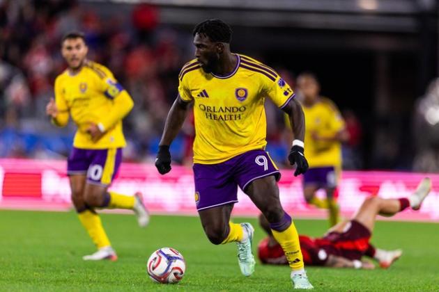 Orlando City's Daryl Dike scores from a pass from Ivan Angulo. (Photo/Mark Thor, OCSC Staff Photographer)