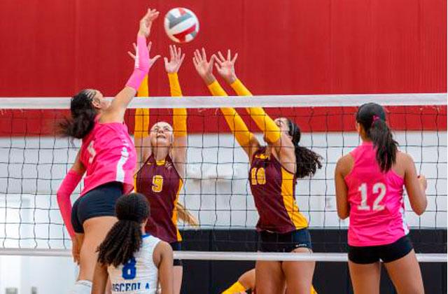 Osceola and St. Cloud, shown in last month's Orange Belt Conference tournament semifinals, are the No. 1 (in District 5A-6) and No. 2 (in (6A-7) seeds in this week's district volleyball tournaments. (Photo/Taylor McFee)