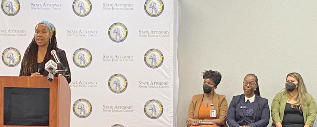 Ninth Judicial Circuit State Attorney Monique Worrell (at podium) held the first of her Osceola County townhall meetings Monday at the Kissimmee Civic Center. PHOTO/ANTHONY BUBBICO