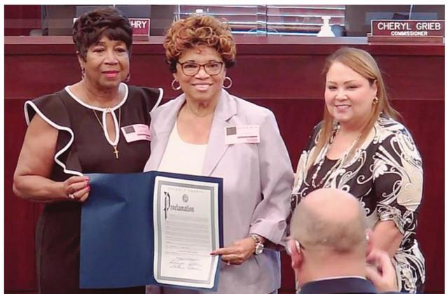 Osceola County and Commissioner Viviana Janer (right) recognized NAACP Osceola Branch Secretary Ann Jones (left) and President Deloris McMillon with a proclamation for the June 19 holiday Juneteenth at the June 6 County Commission meeting. PHOTO/OSCEOLA COUNTY