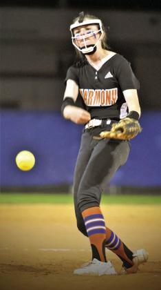 Harmony pitcher Lindsay Green held Osceola to two hits in the District 7A-10 championship game. PHOTO/KATIE WILLIAMS